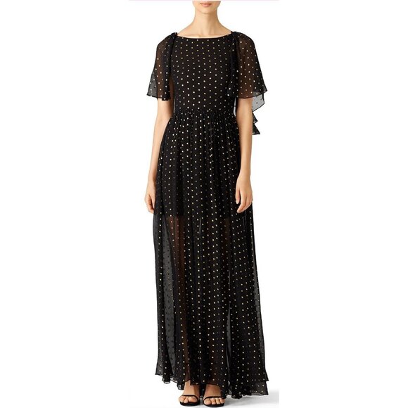 Rebecca Minkoff Gown Womens 10 Silk Gold Dot Ethereal Black Quiet Luxury NY Eve - Picture 1 of 11